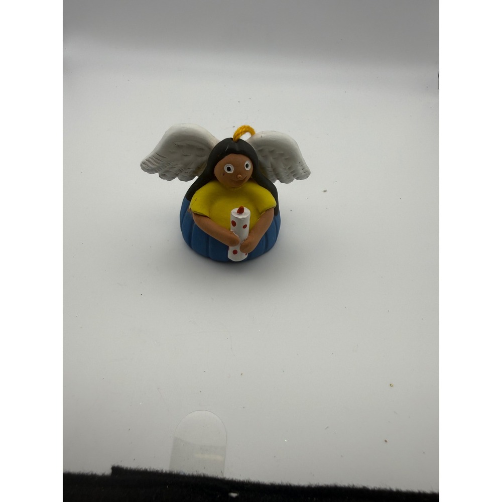 Mexican Folk Art Clay Angel Ornament Hand Painted Christmas Decor Figurine